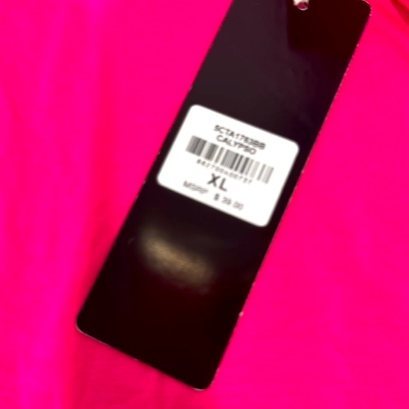 NWT BEBE Baby Tee Rhinestone Embellished Cutout Hearts  "Calypso" Hot Pink XL - Picture 4 of 8